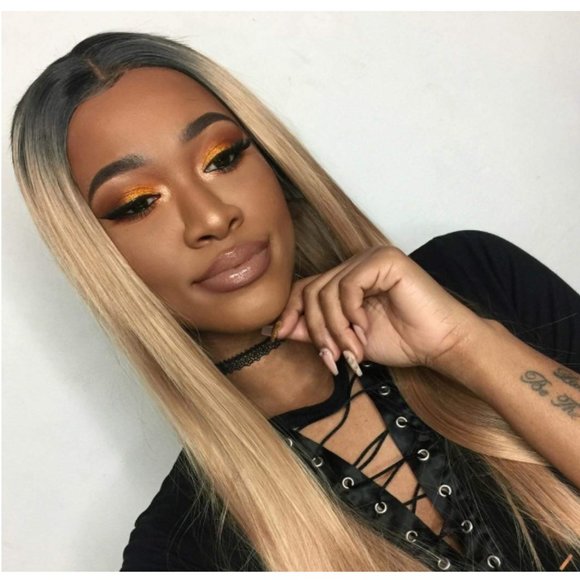 Ombre Blonde Straight Synthetic Lace Front Wig 24\